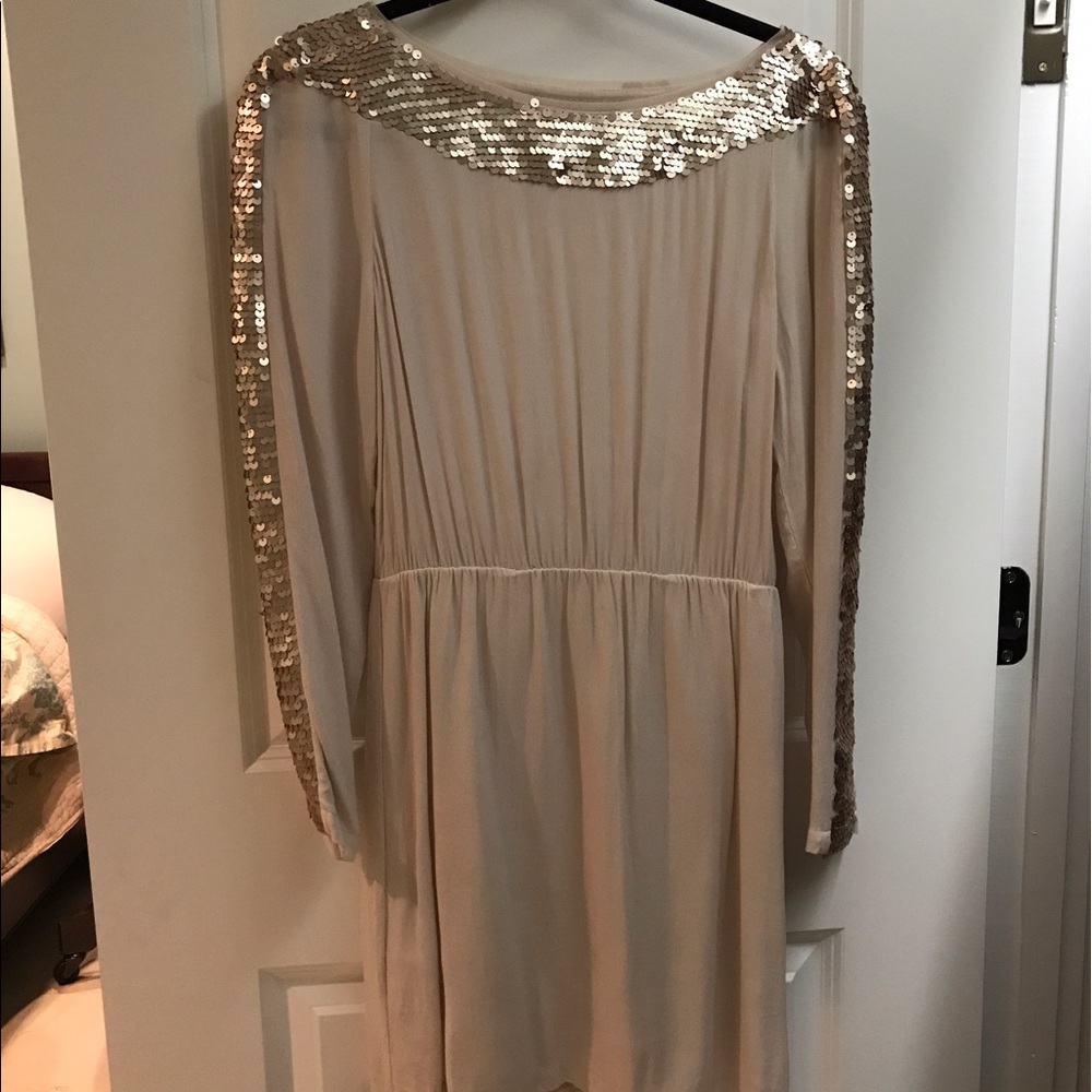 BCBGMAXAZRIA long sleeve Sequin cream dress